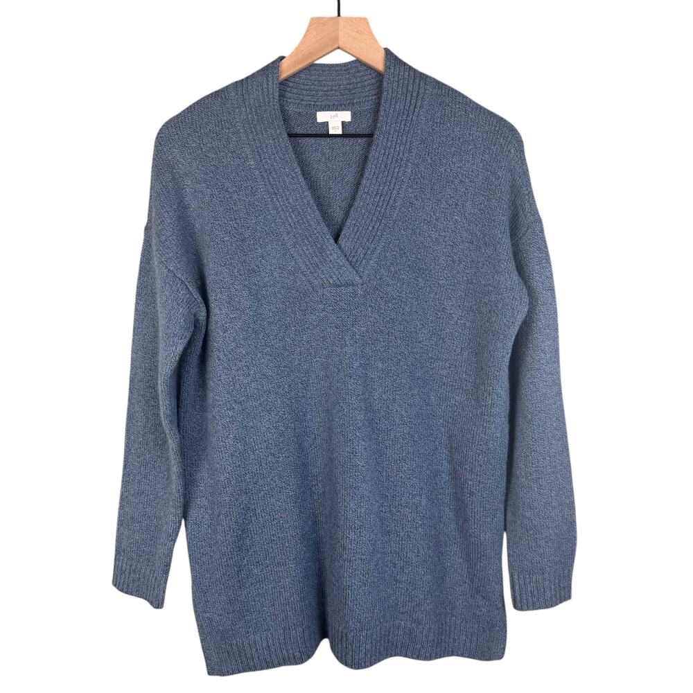 J, Jill Women Relax Marled V-Neck Sweater Indigo Small Loose Long Length Cotton
